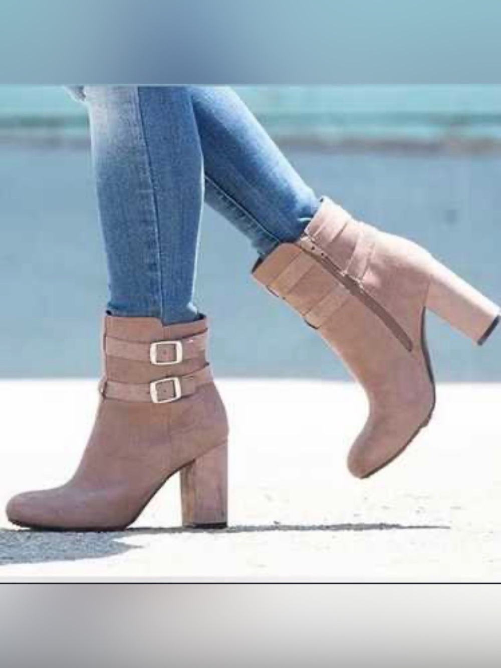 Christian Siriano Taupe Buckle Suede Ankle Boots